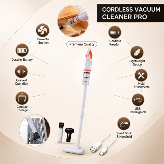 Cordless Stick Vacuum Cleaner | Rechargeable Wireless Vacuum | Powerful Suction for Home & Car Cleaning