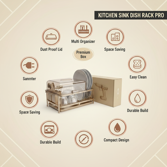 Kitchen Sink Dish Rack, Dust Proof Lid With Multi Organizer