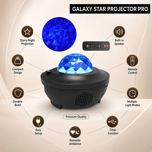 🌌 Remote Control Galaxy Star Projector Lamp with Bluetooth Speaker