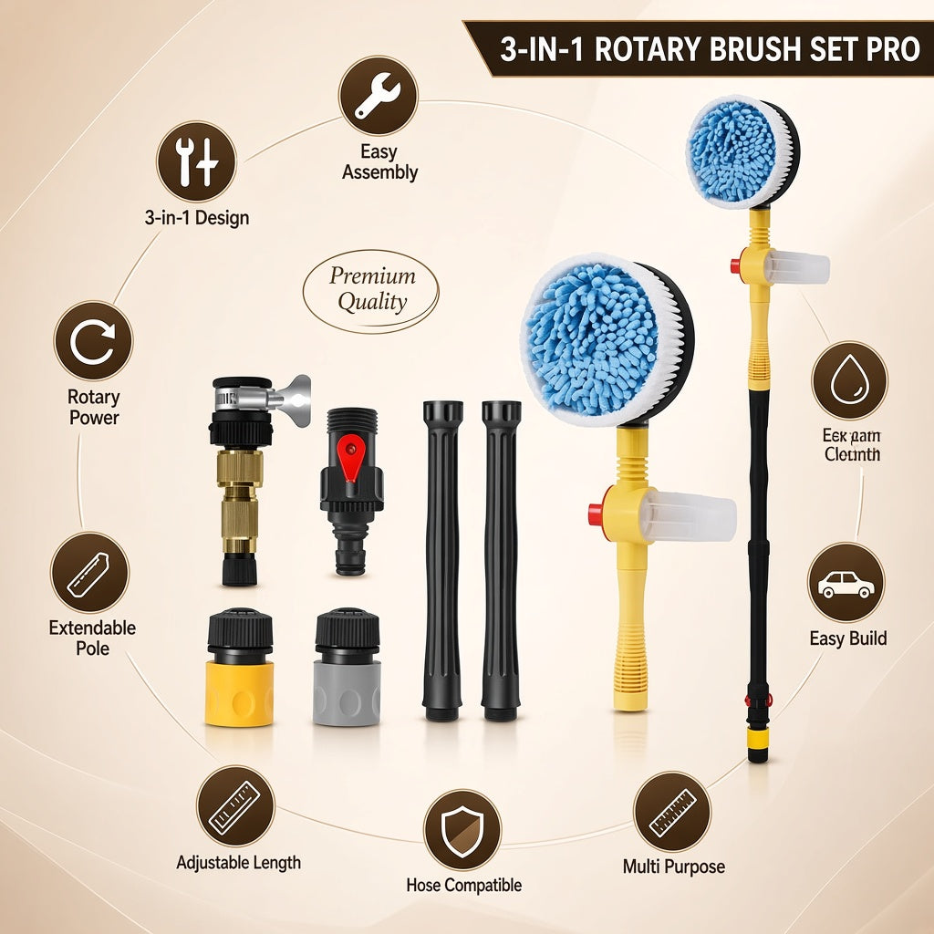 Car Rotary Wash Brush Kit 360 Degree Automatic Rotating Adjustable Dip Wash Brush High Pressure Washer for Vehicle Cleaning